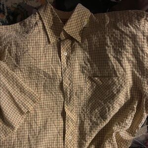 Bugatchi Beigey Yellow Checked Button Down short sleeve Shirt